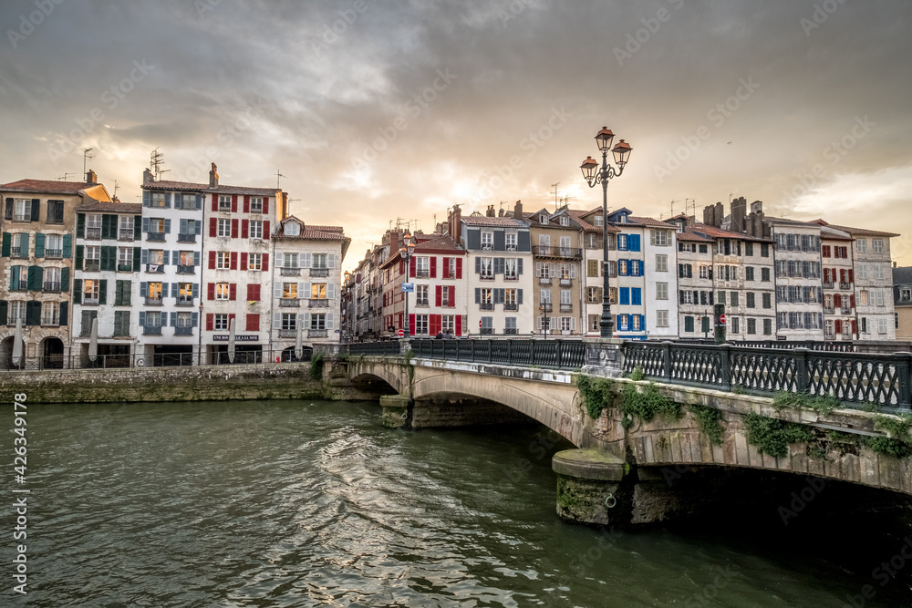 Sunrise in the old town of Bayonne, France