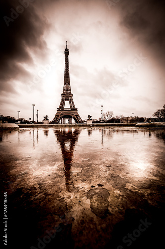 The Eiffel Tower in sepia tones, France © Christina