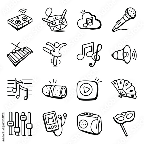 
Pack of Music and Multimedia Doodle Icons 

