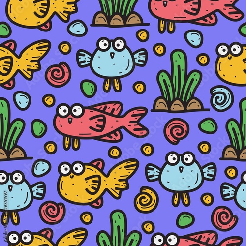 hand drawn cartoon fish doodle pattern design © Good Studio