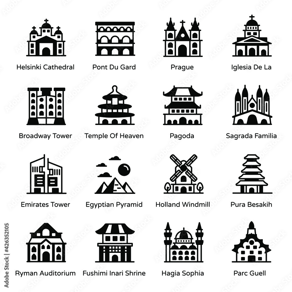 
Solid Icons of Landmarks and Monuments Pack

