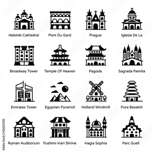  Solid Icons of Landmarks and Monuments Pack