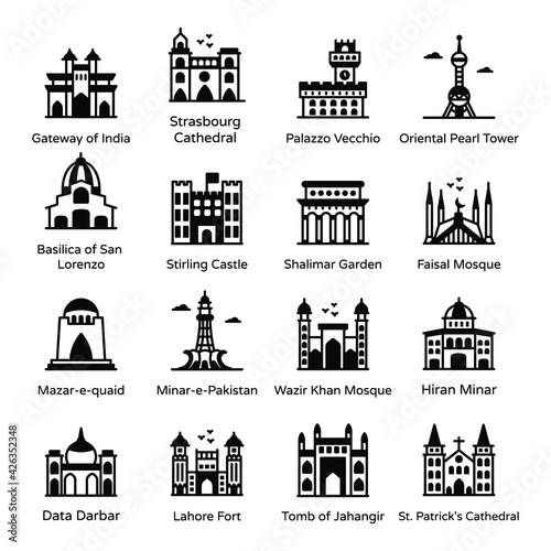 
Solid Icons of Skyscrapers Pack

