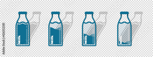Different Milk Bottle Icons - Vector Illustrations Set - Isolated On Transparent Background