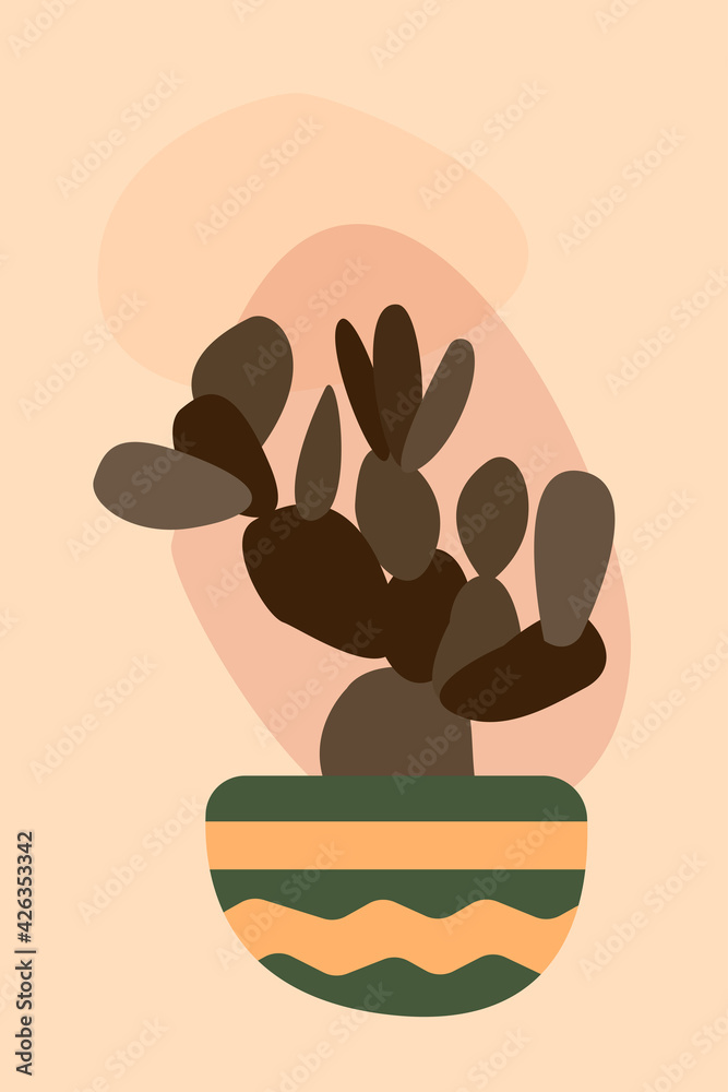 Fototapeta Cactus boho pattern background. Boho minimalist abstract plant illustration for design nursery wall decor, t shirt print, summer invitations etc