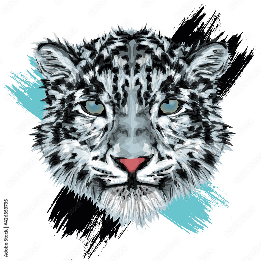 Obraz premium Snow Leopard - Grunge digital animal portrait
