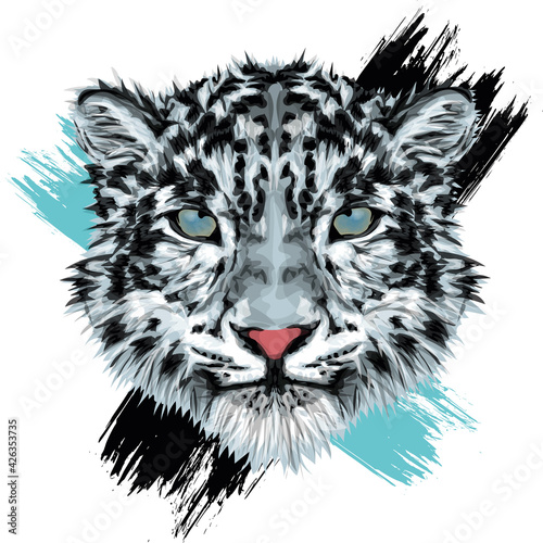 Snow Leopard - Grunge digital animal portrait