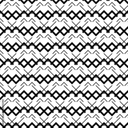 Seamless rangular ornament. Monochrome and same abstract rhombuses, seems like mountains.