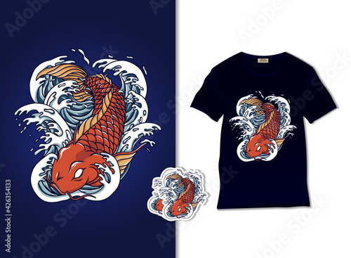 Koi mascot vector. Koi illustration with t shirt design