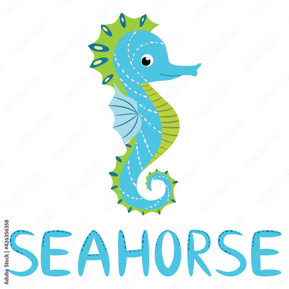 Fototapeta premium Seahorse, Scandinavian style hippocampus, hand drawn, beautiful detailed