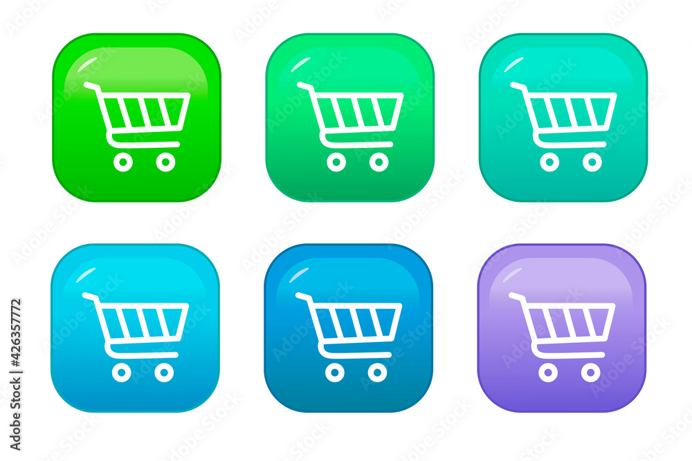 A set of color icons in the cartoon style. Food basket vector illustration, isolated color elements on a white background