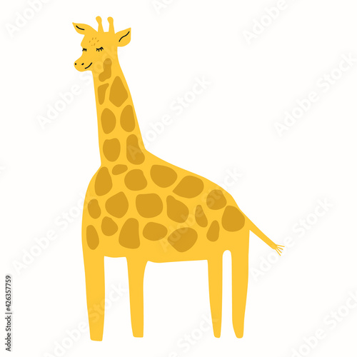 A cute giraffe hand-drawn in a doodle style. Vector illustration for children s books  postcards in a simple sweatshirt style by hand. Vector illustration in the Scandinavian style