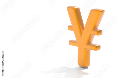 3d Japanese yen symbol, gold, on white background.