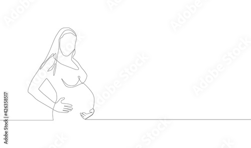 Self, drawing continuous single drawn one line pregnant woman nursing woman hand-drawn picture silhouette.