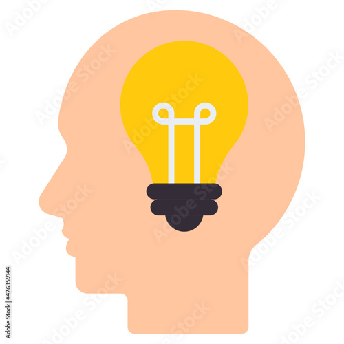 Light bulb inside mind, creative man icon
