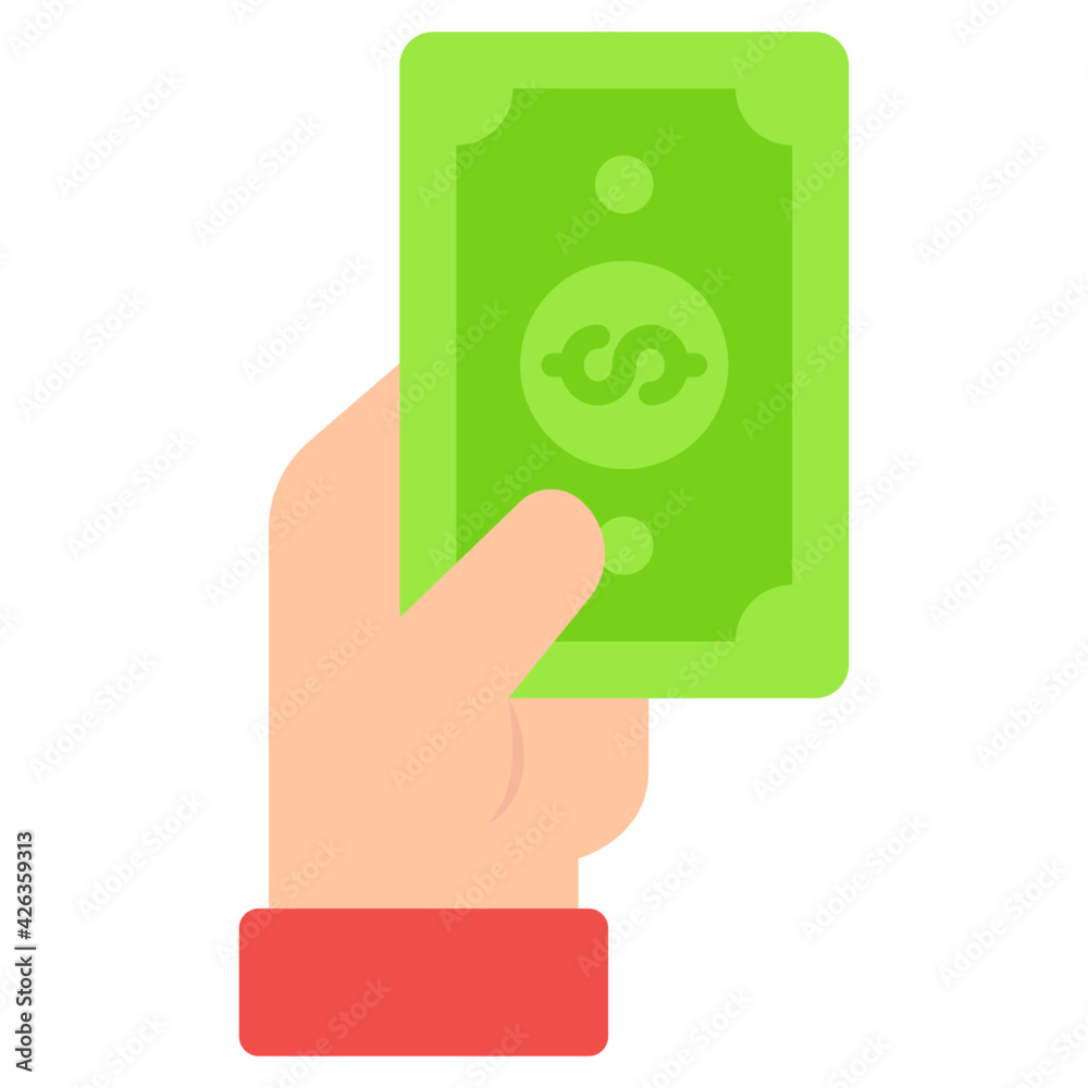 Banknote in hand showcasing giving money icon Banknote in hand showcasing giving money icon