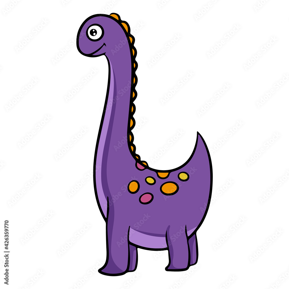 Cute purple dinosaur in cartoon style. Vector illustration isolated on a white background.