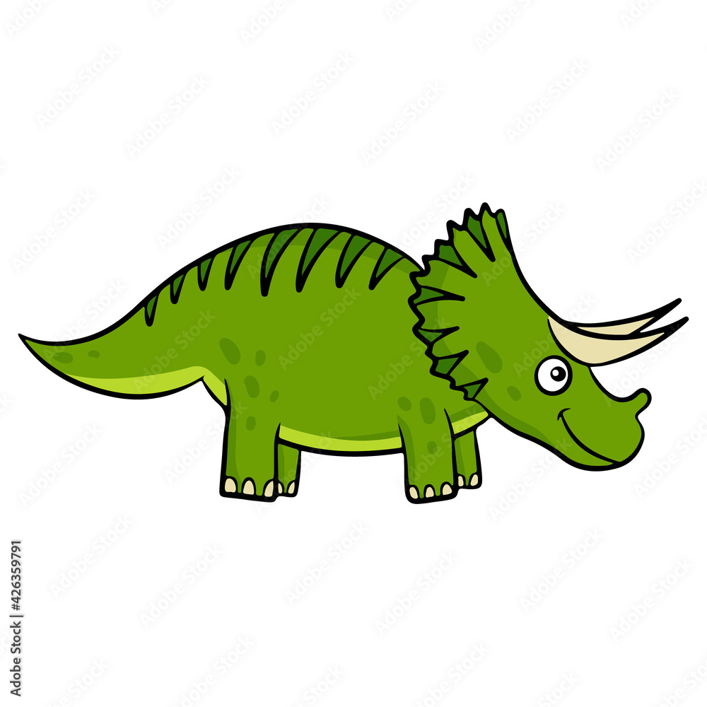 Cute green dinosaur in cartoon style. Vector illustration isolated on a white background.