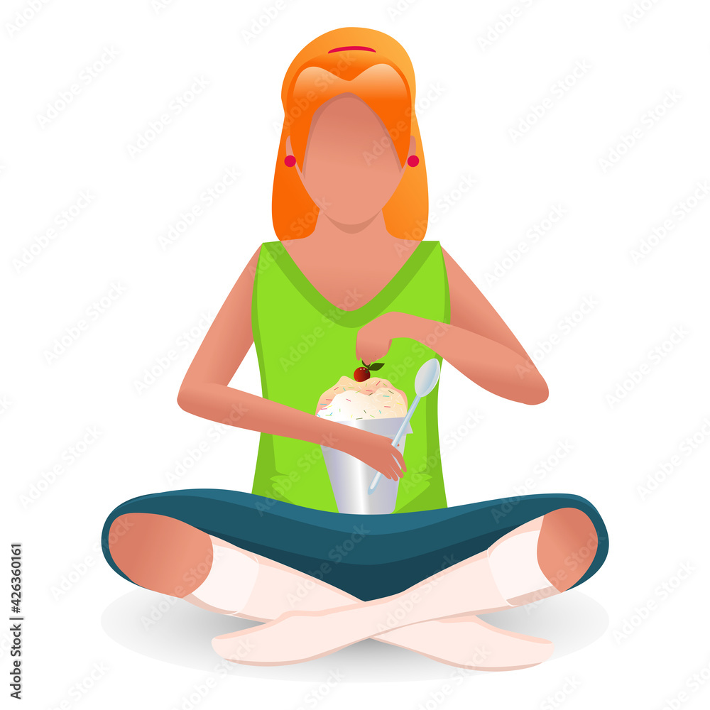Girl eating ice cream Cartoon style. Used in web design for collages. Simple flat vector drawing. Girl eating ice cream Cartoon style. Used in web design for collages. Simple flat vector drawing.