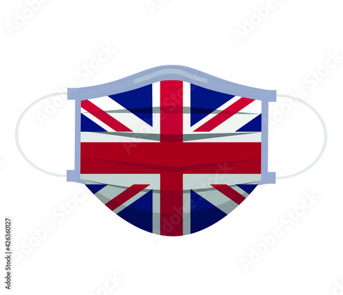 Medical Mask with England Flag Isolated on White Background.
