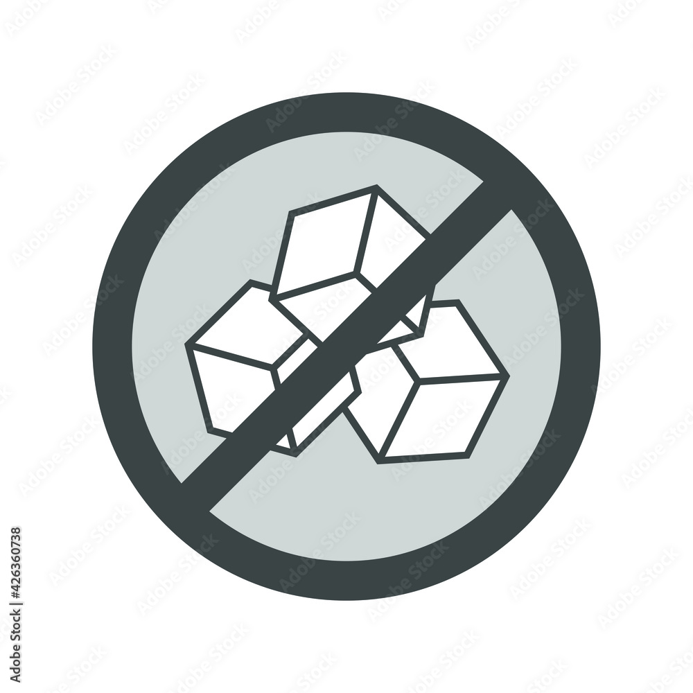 Sugar free graphic icon. Without sugar sign isolated on white background. Prohibition sign on sugar cubes. Vector illustration Sugar free graphic icon. Without sugar sign isolated on white background. Prohibition sign on sugar cubes. Vector illustration