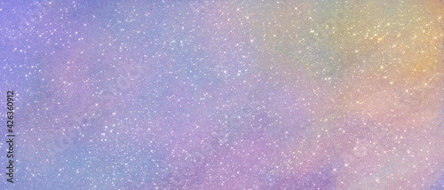 starry shining shiny purple lilac blue yellow light background with many stars. Cute festive background, sonova for design