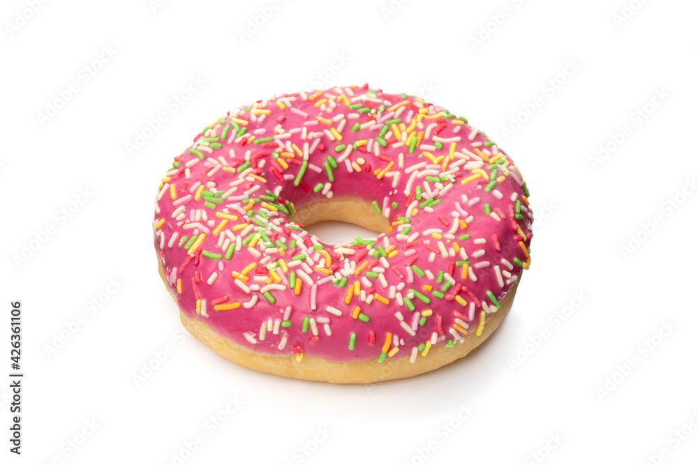Donut with sprinkles isolated on white background top view Donut with sprinkles isolated on white background top view