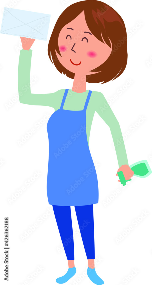 これは窓を雑巾で拭く女性のイラストです。