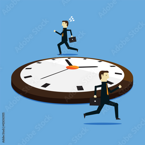 Businessman running around the clock of working time