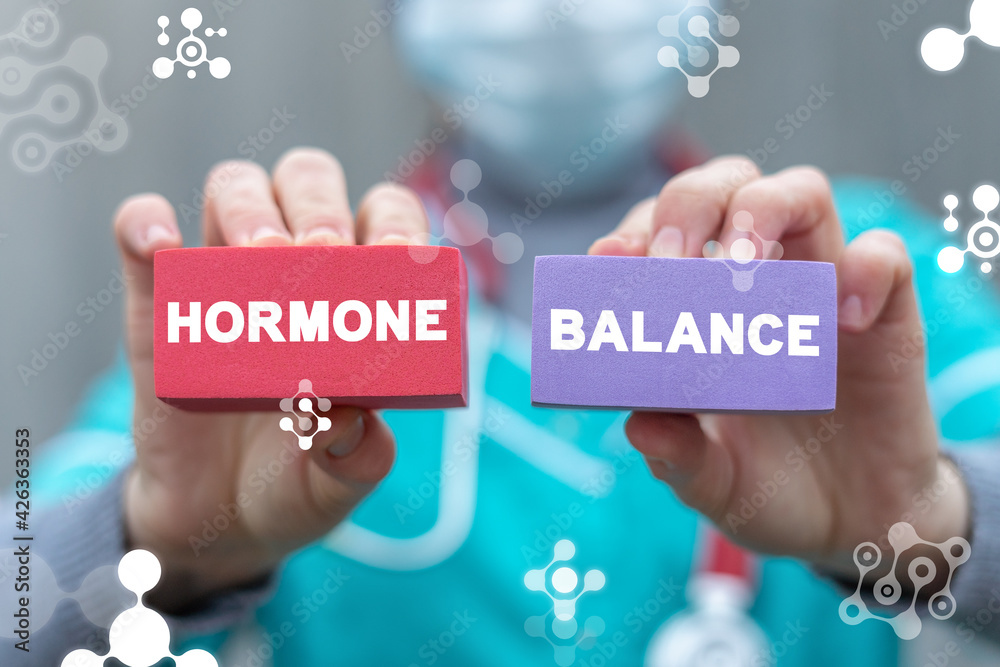 Medical concept of hormone balance. Hormonal therapy. Hormones treatment innovation.