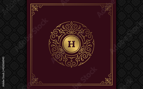 Vintage monogram logo elegant flourishes line art graceful ornaments victorian style vector template design