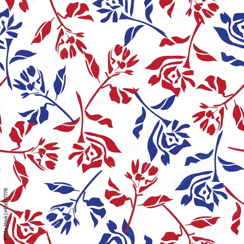 Red and Navy Botanical Floral Seamless Pattern Background