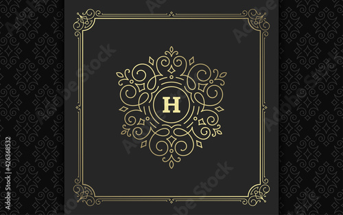 Vintage monogram logo elegant flourishes line art graceful ornaments victorian style vector template design