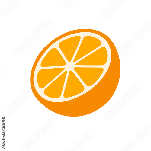 Summer refreshing fruit oranges are cut in half separately on white background.