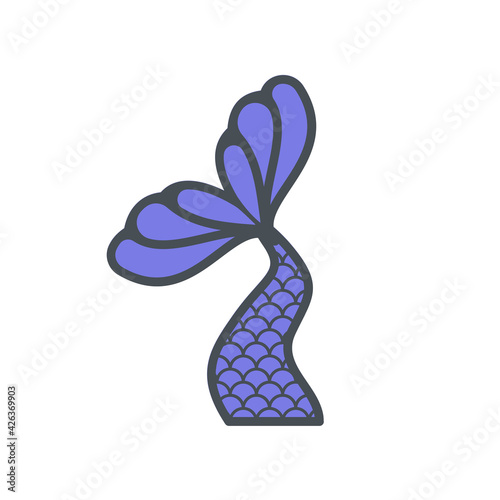 Vector mermaid tail with rainbow scales Design for girls Isolated on white background