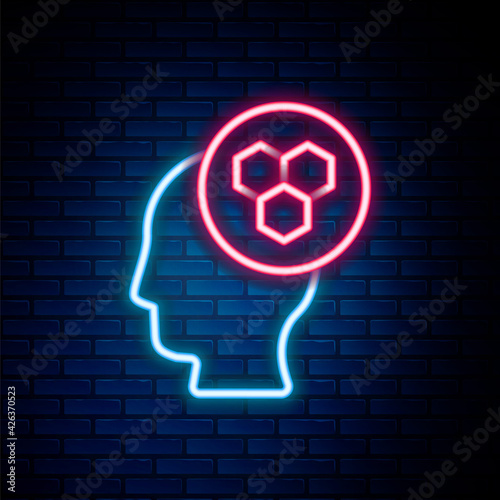 Glowing neon line Beekeeper icon isolated on brick wall background. Special protective uniform. Colorful outline concept. Vector