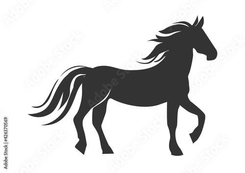 Fototapeta Naklejka Na Ścianę i Meble -  Vector slate of a stylized horse with a developing mane in a simple style for decoration or emblem.