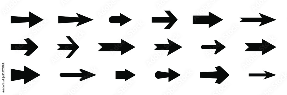 Arrow vector icon. Set of new style black vector arrows isolated on white. Collection of pointers. Arrows vector illustration collection Arrow vector icon. Set of new style black vector arrows isolated on white. Collection of pointers. Arrows vector illustration collection