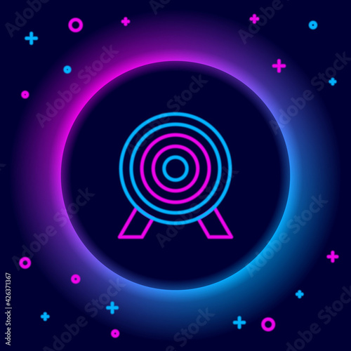 Glowing neon line Target financial goal concept icon isolated on black background. Symbolic goals achievement, success. Colorful outline concept. Vector