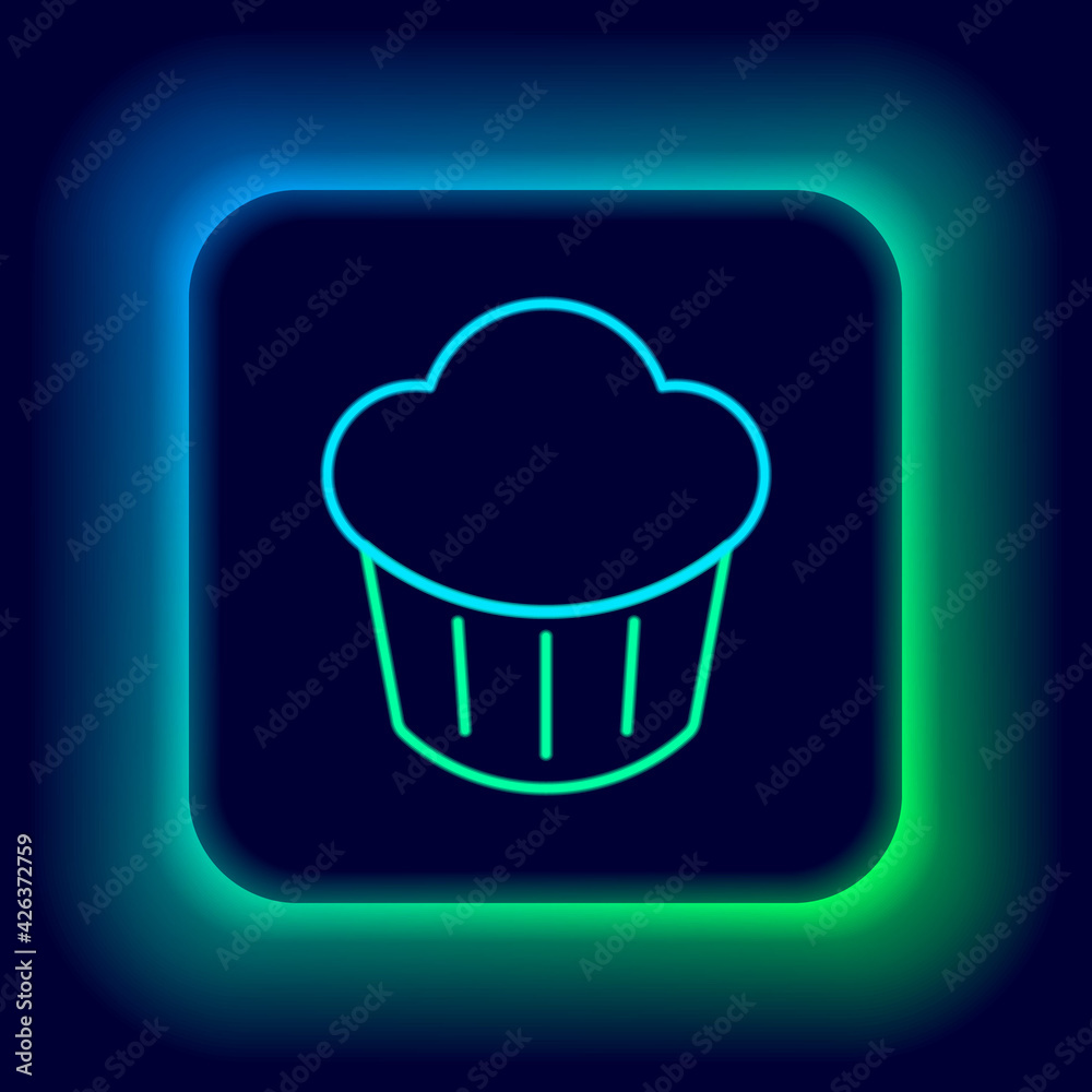 Glowing neon line Cupcake icon isolated on black background. Colorful outline concept. Vector