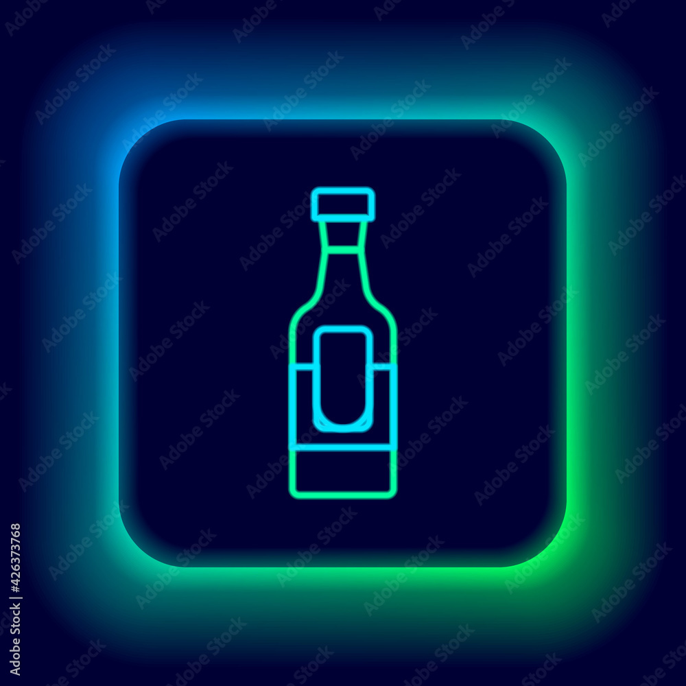 Glowing neon line Wine bottle icon isolated on black background. Colorful outline concept. Vector Glowing neon line Wine bottle icon isolated on black background. Colorful outline concept. Vector