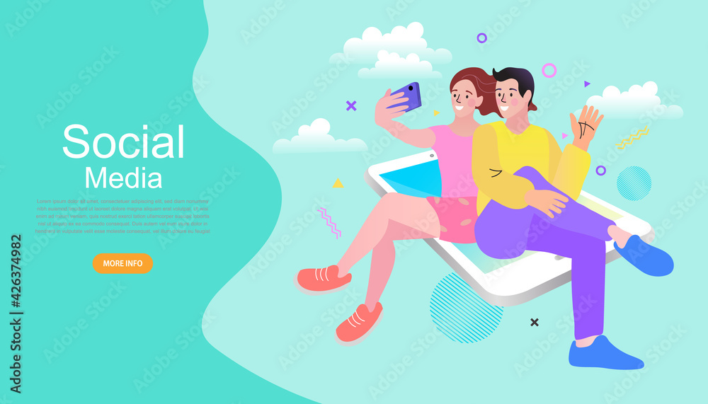 Influencer marketing, social media or network promotion. Blogger man Character with Megaphone at Huge Smartphone Screen, People Watch Broadcasting, Streaming Video Post. Influencer marketing, social media or network promotion. Blogger man Character with Megaphone at Huge Smartphone Screen, People Watch Broadcasting, Streaming Video Post.