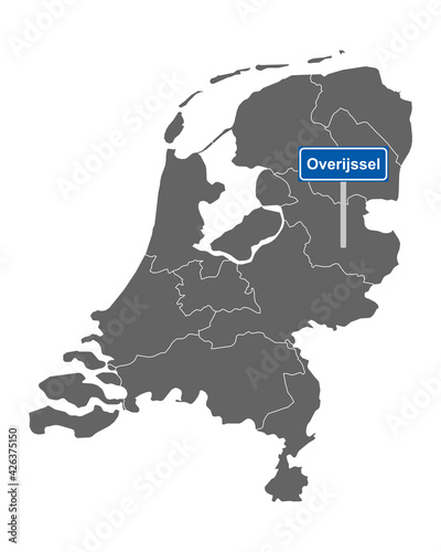 Landkarte der Niederlande mit Ortssschild Overijssel