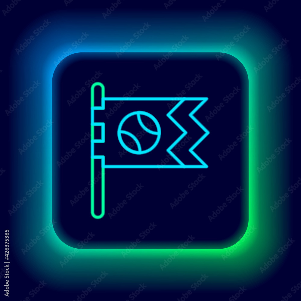 Glowing neon line Flag with baseball ball icon isolated on black background. Colorful outline concept. Vector Glowing neon line Flag with baseball ball icon isolated on black background. Colorful outline concept. Vector