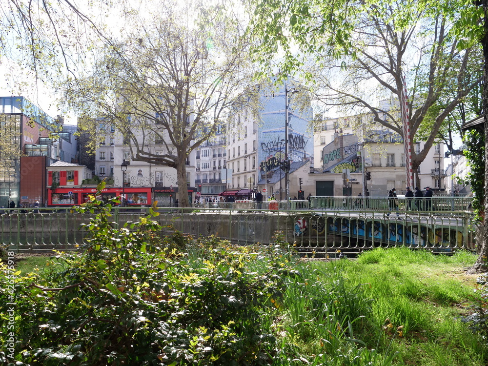 The canal Saint-Martin during the spring. Paris, France. The canal Saint-Martin during the spring. Paris, France.