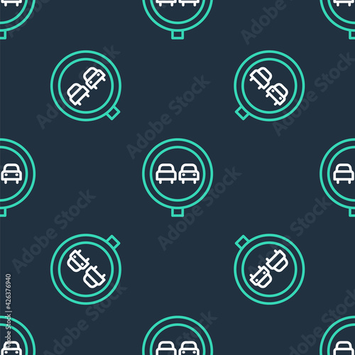 Line No overtaking road traffic icon isolated seamless pattern on black background. Traffic rules and safe driving. Vector