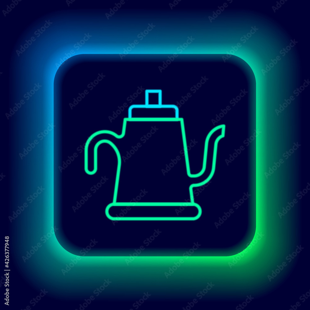 Obraz premium Glowing neon line Watering can icon isolated on black background. Irrigation symbol. Colorful outline concept. Vector