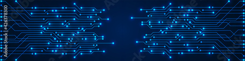 Abstract Technology Background, blue circuit board pattern with electric light, microchip, power line
