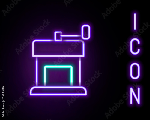 Glowing neon line Manual coffee grinder icon isolated on black background. Colorful outline concept. Vector