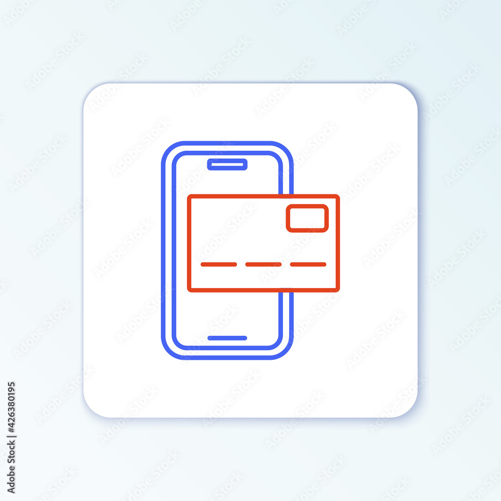 Line Mobile banking icon isolated on white background. Transfer money through mobile banking on the mobile phone screen. Colorful outline concept. Vector Line Mobile banking icon isolated on white background. Transfer money through mobile banking on the mobile phone screen. Colorful outline concept. Vector